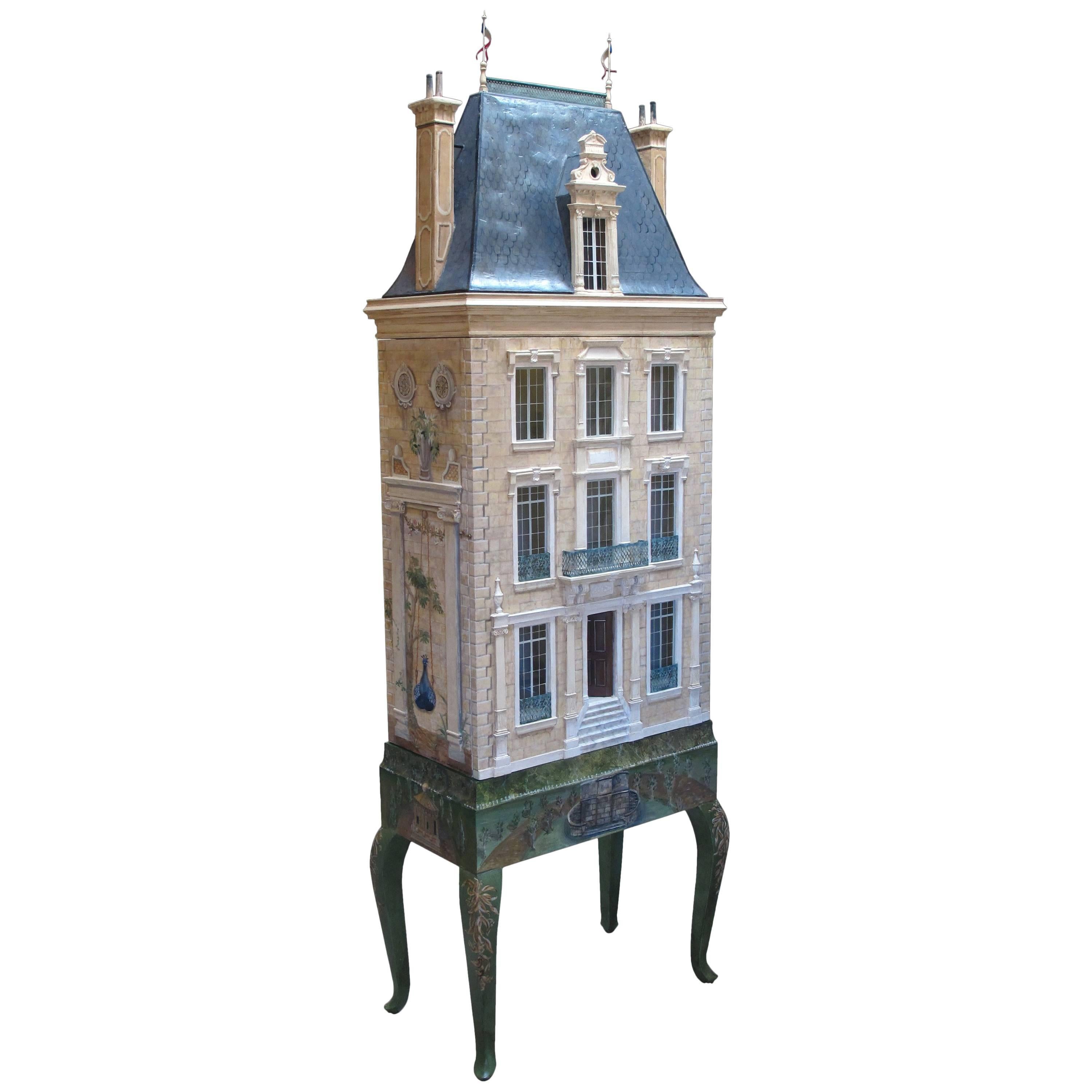 Masterfully Crafted Wooden Painted Dollhouse/Cabinet by Eric & Carole Lansdown