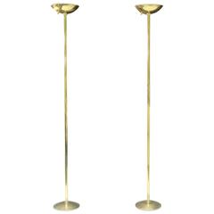 Fabulous Pair of Italian Polished Brass Halogen Floor Lamps