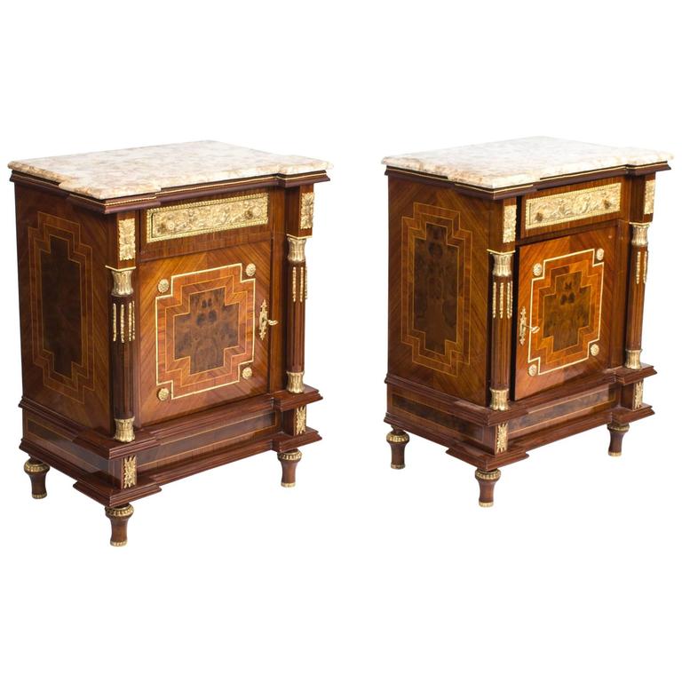 Large Pair of MarbleTop Empire Side Tables Bedside For Sale at 1stdibs