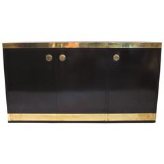 Style Willy Rizzo Sideboard with Bar, Formica and Gilded Brass, circa 1970