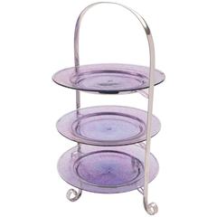 20th Century Three-Tier Silver Plated Cake Stand with Glass Plates