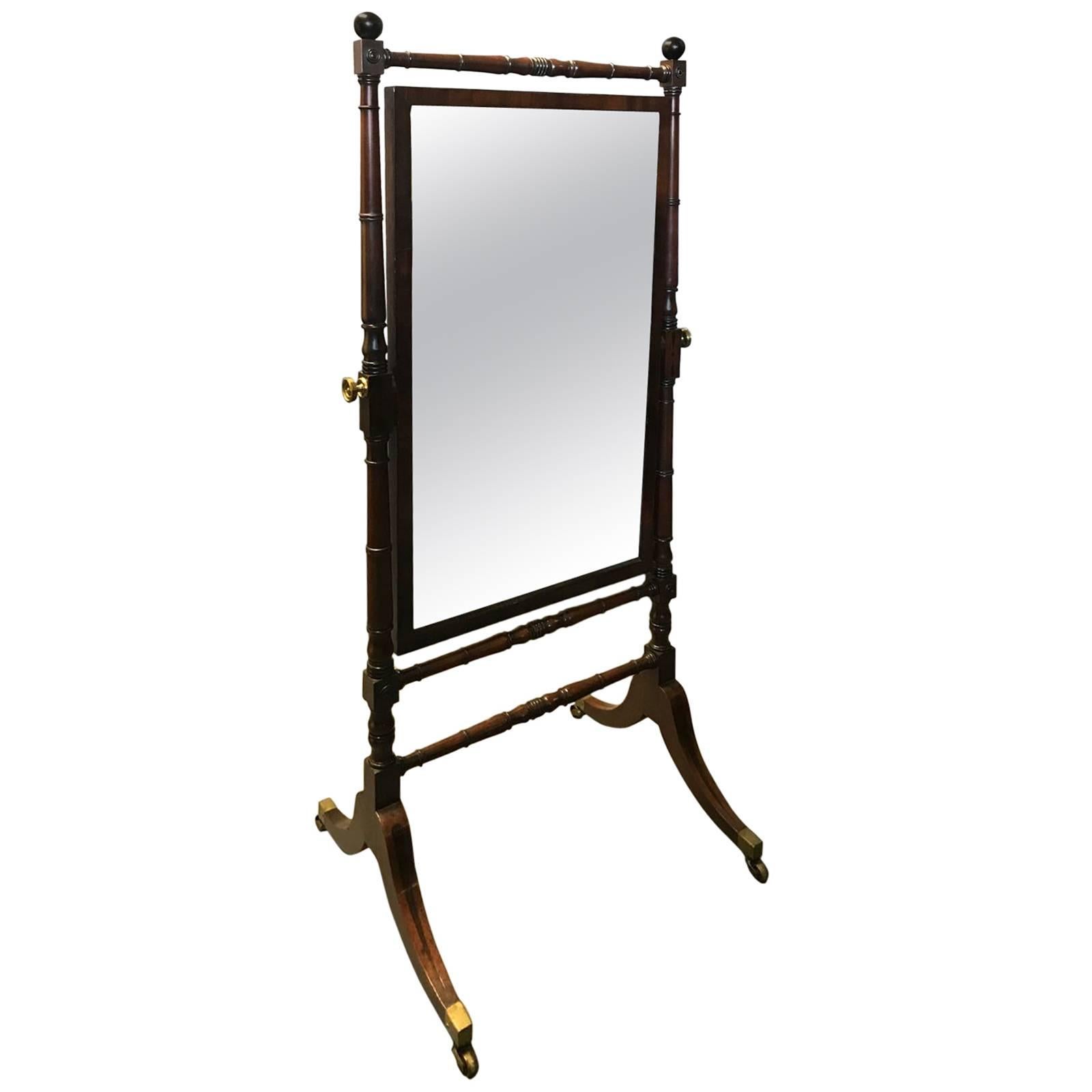 Regency Cheval Mirror in Mahogany with Ebony Inlay and Decoration For Sale