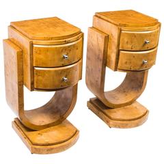Pair of Art Deco Style Bird's-Eye Maple Bedside Cabinets 6