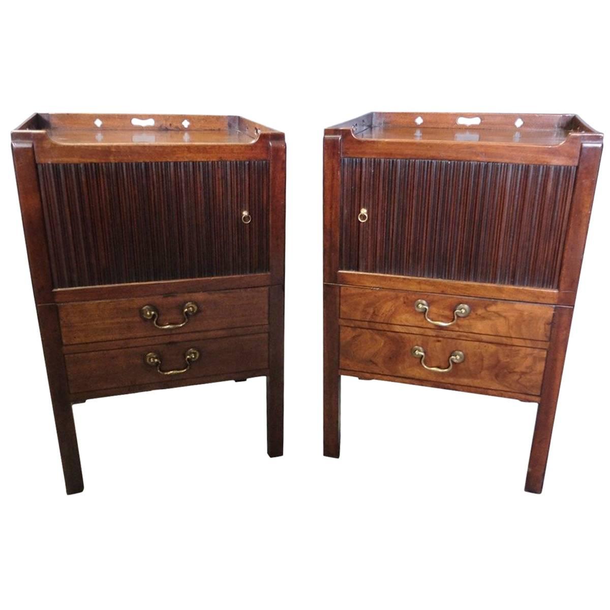 Pair of George III Mahogany Night Tables with Tambour Front and Drawers For Sale