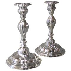 Antique Pair of Tall Candlesticks in 830 Silver and Stamped with the Number 996