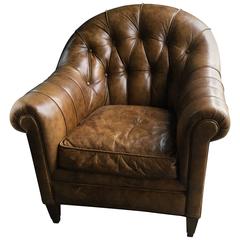 Yummy Barrel Shaped Tufted Leather Club Chair