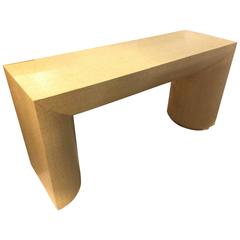 Sculptural Mid-Century Modern Grasscloth Wrapped Console Table