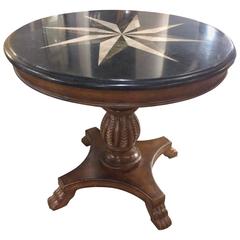 Handsome Round Center or Side Table with Decorative Star Marble Top