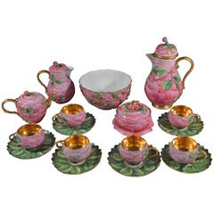 Antique German Porcelain Trompe L'oeil Rose Leaf Tea Service, 19th Century