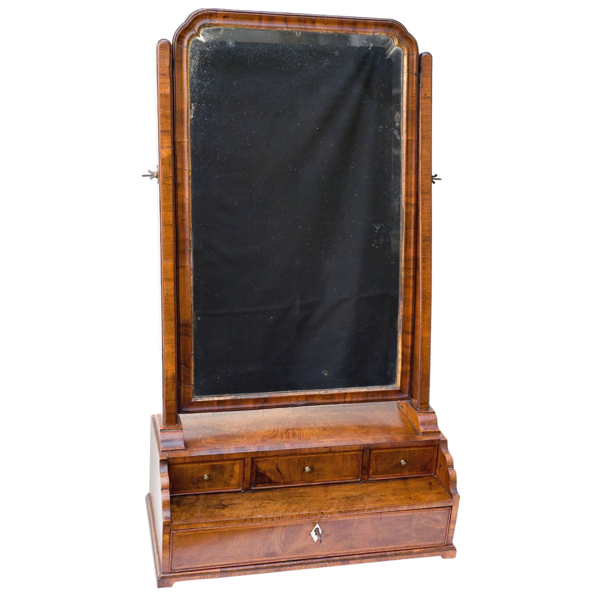 18th Century Georgian Walnut Dressing Table Mirror For Sale