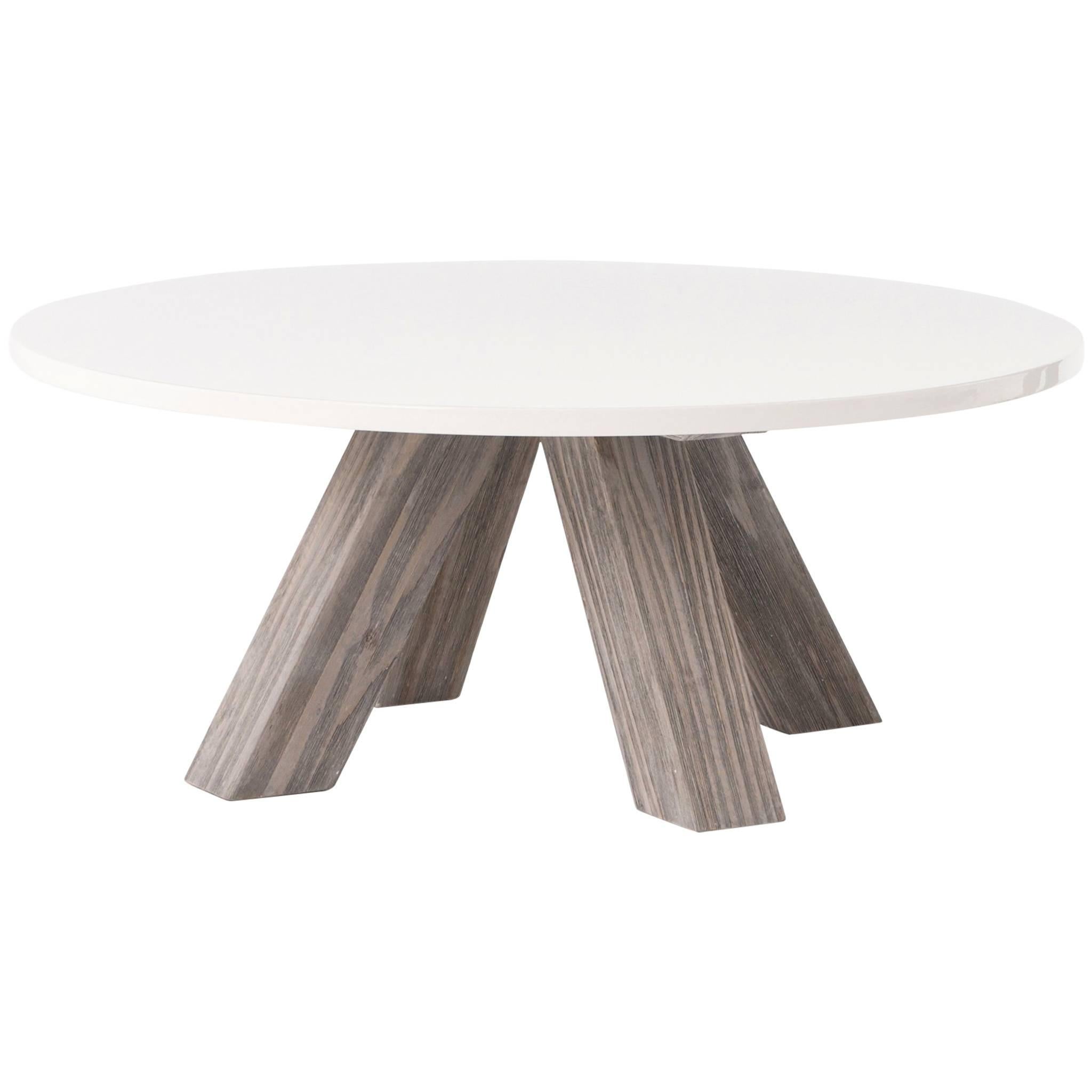 White Lacquer and Grey Wood Coffee Table For Sale