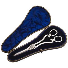 Pair of 20th Century Edwardian Cased Silver Grape Scissors