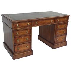 Original 19th Century Burr Walnut Pedestal Desk