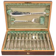 19th Century Victorian 12 Place Silver Plated Fish Set with Servers