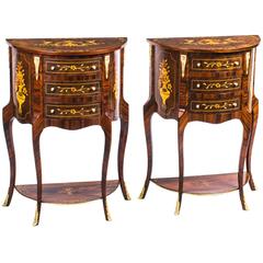 Retro Pair of Half Moon Burr Walnut Marquetry Bedside Chests Cabinets