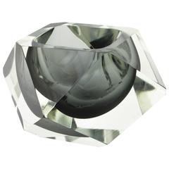 Flavio Poli Grey and Clear Faceted Sommerso Murano Glass Giant Bowl 2