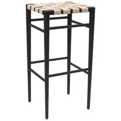 Smilow Furniture Ebonized Walnut Bar Stool with Leather Webbed Seat