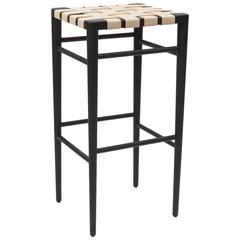 Smilow Furniture Ebonized Walnut Bar Stool with Leather Webbed Seat