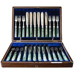 Cased Set of Victorian Silver and Jade Handled Fish Knives and Forks