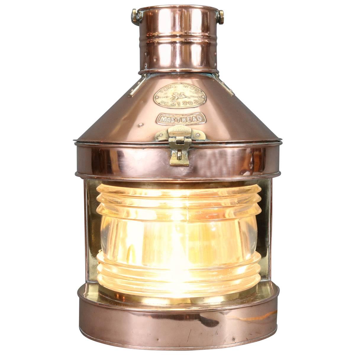 Polished Copper Masthead Ship's Lantern by Tung Woo For Sale