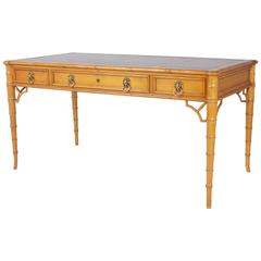 Mid-Century Maple Writing Desk with Green Leather Top 3