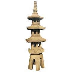 Japanese Tall Antique Hand-Carved Stone Pagoda "Five Elements" sculpture