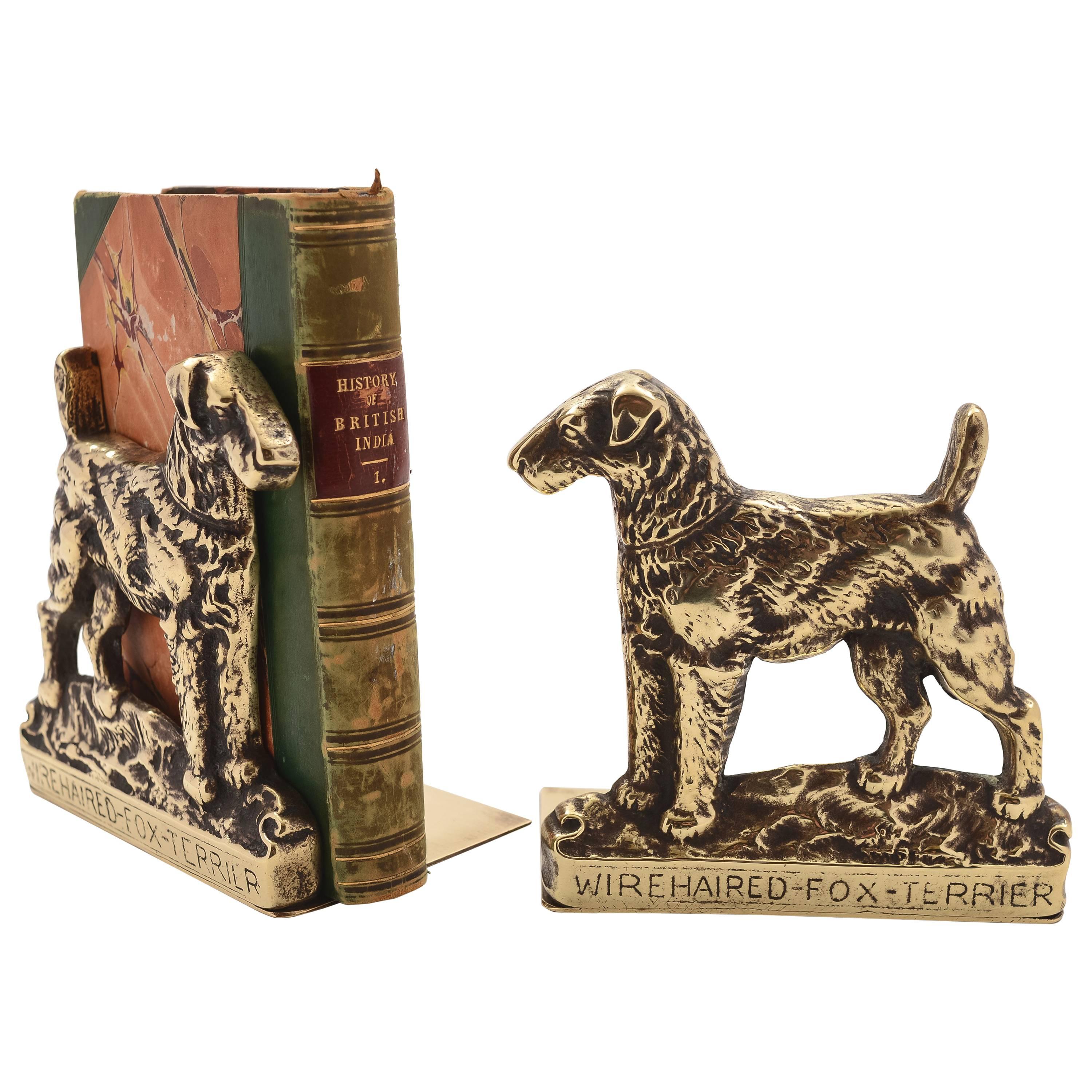 20th Century Edwardian Brass Dog Bookends For Sale