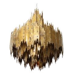 Vintage Tom Greene Torch Cut Brass Brutalist Chandelier