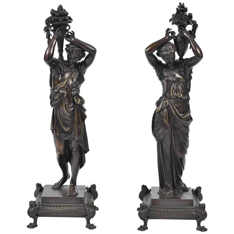Pair of Classical Antique Bronze Statues For Sale at 1stdibs
