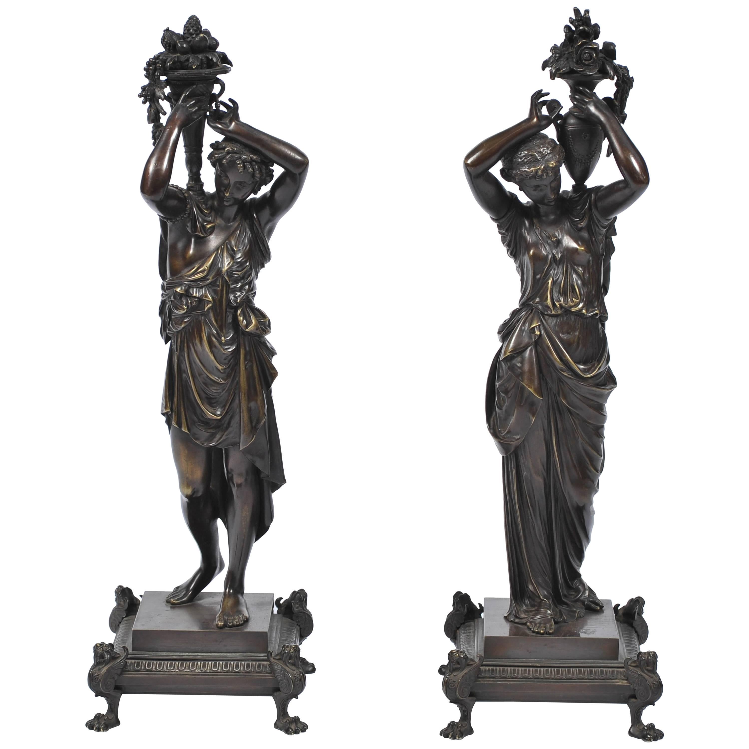 Pair of Classical Antique Bronze Statues For Sale