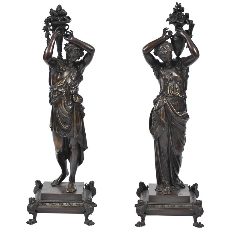 Pair of Classical Antique Bronze Statues For Sale at 1stDibs
