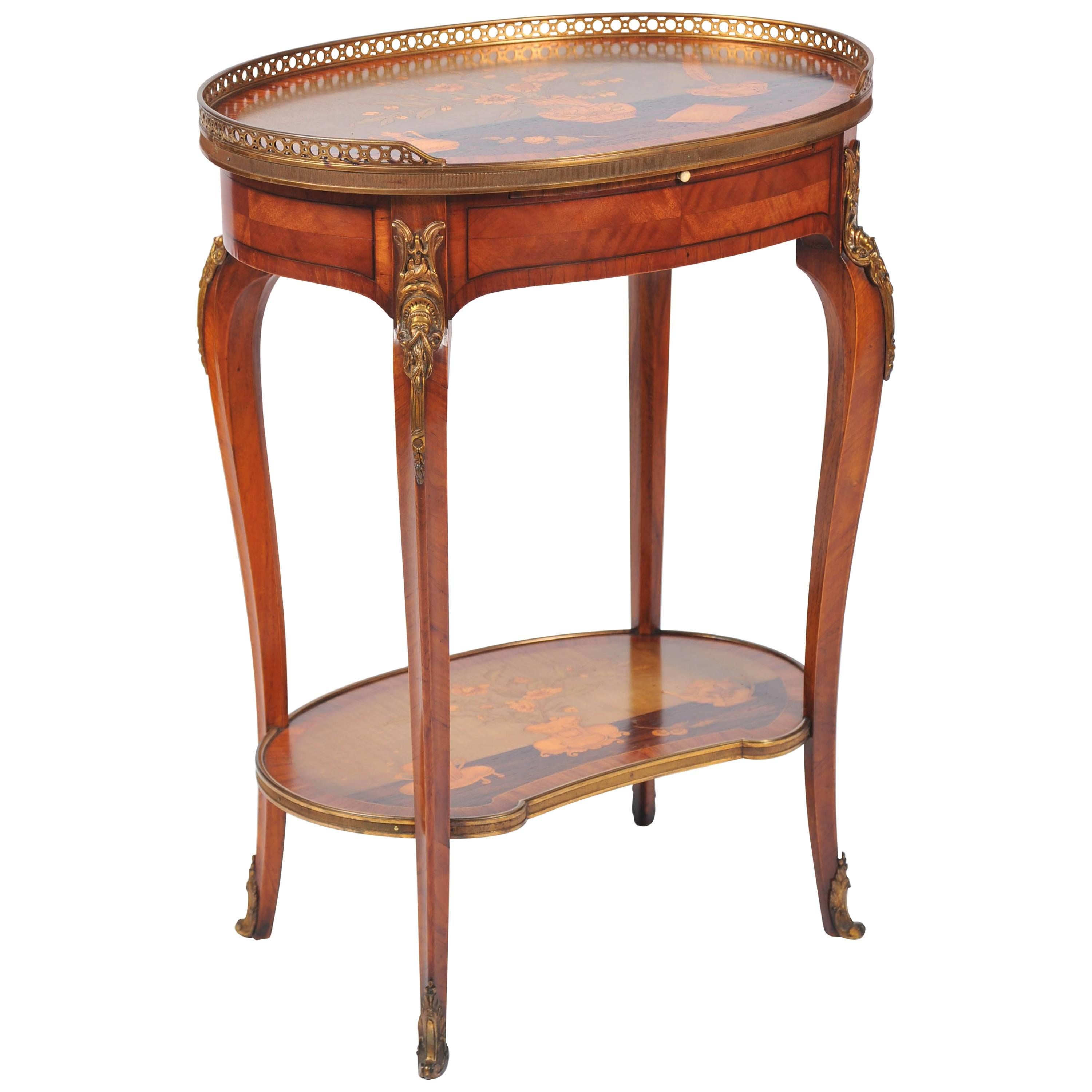Antique French Inlaid Side Table, in the Style of Charles Topino