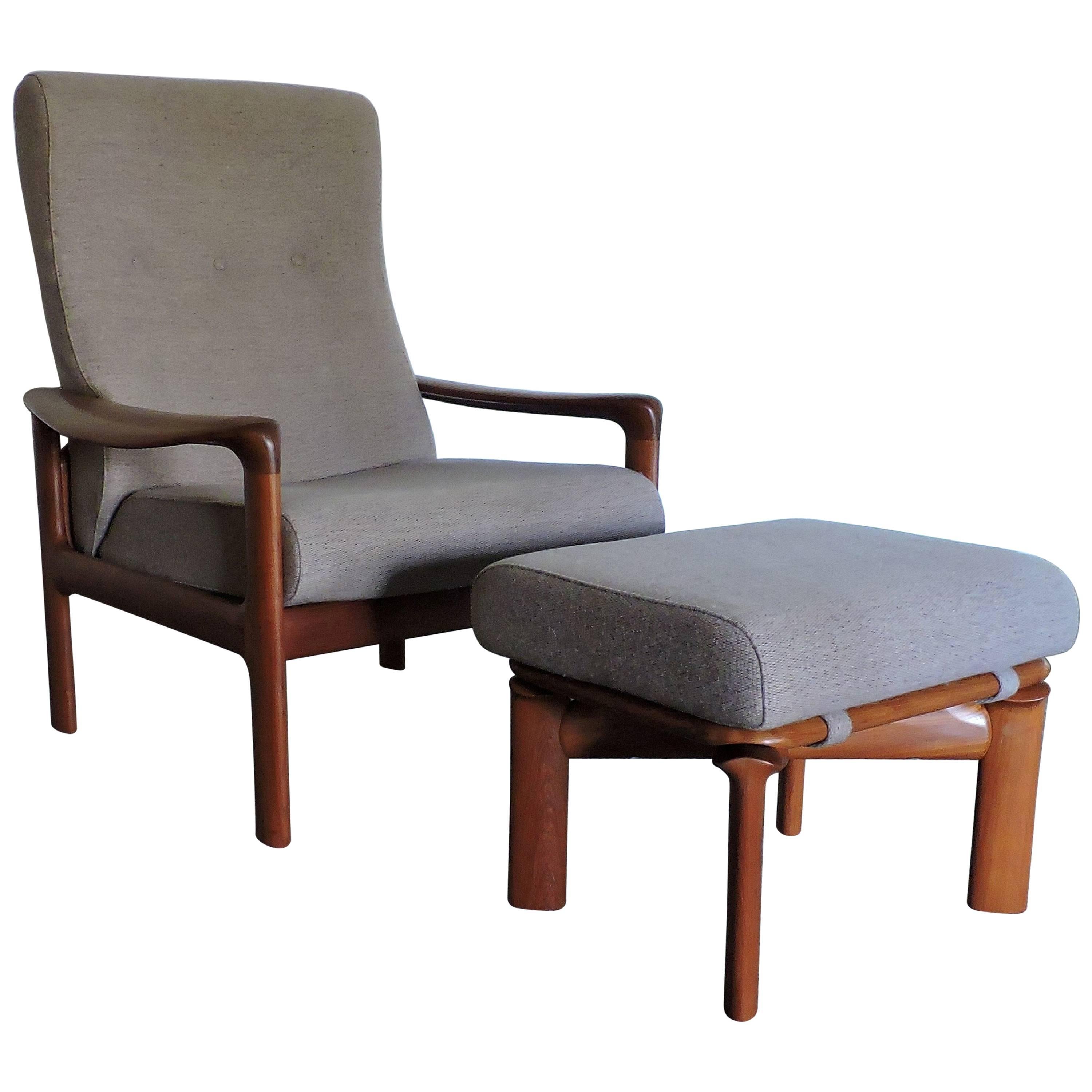 Mid-Century Danish Modern Komfort Teak Lounge Chair and Ottoman