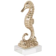Vintage Mid-Century Brass Seahorse Sculpture on Lucite Base