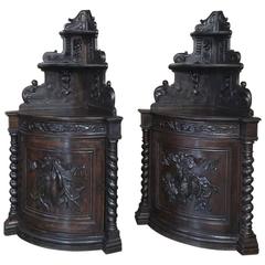 Pair of 19th Century French Renaissance Corner Hunt Cabinets