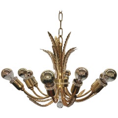 Petite Palwa Gold Plate Leaf and Crystal Chandelier
