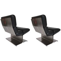 Pair of Lounge Chairs and Ottoman by Paul Geoffroy for Uginox, France, 1970s