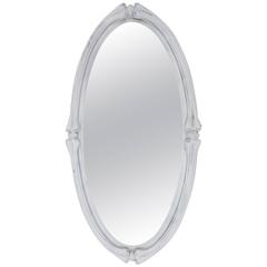 Art Nouveau Oval Carved Wood Mirror Painted White 10