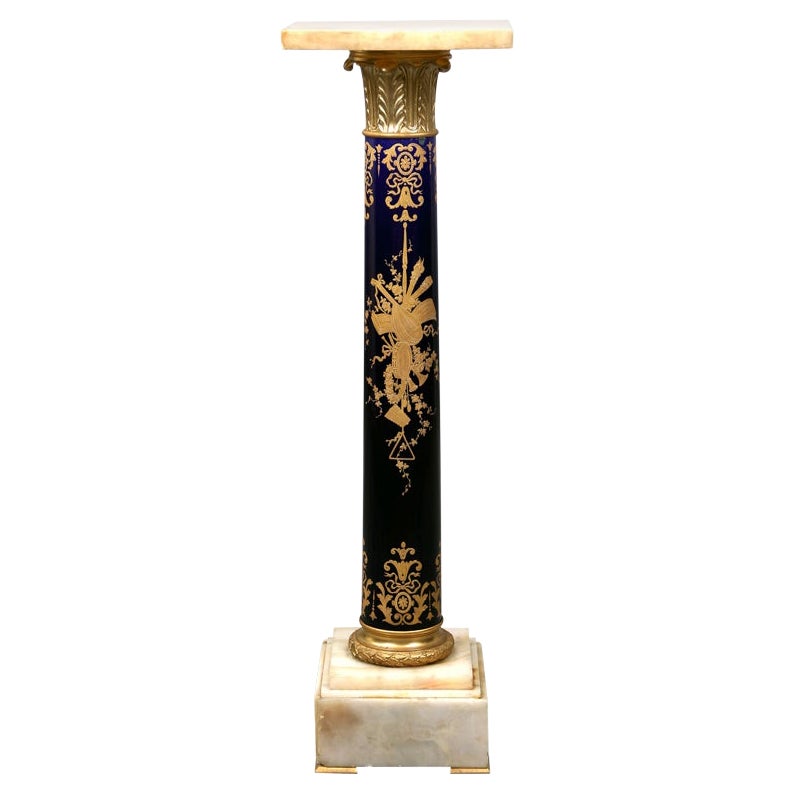 Late 19th Century Gilt Bronze Mounted Onyx and Sèvres Style Pedestal For Sale