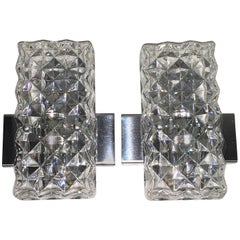 Pair of Rectangular Glass Sconces with Chrome Fixture Germany 1970's