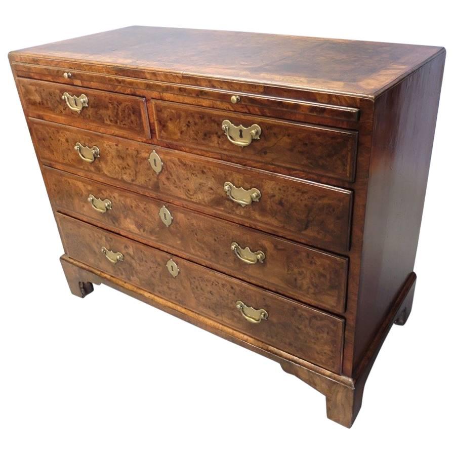 George I Burr Walnut Veneered Chest of Drawers with Brushing Slide For Sale
