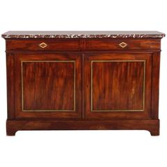 Antique French Buffet with Brass Trim and Marble Top Circa 1920