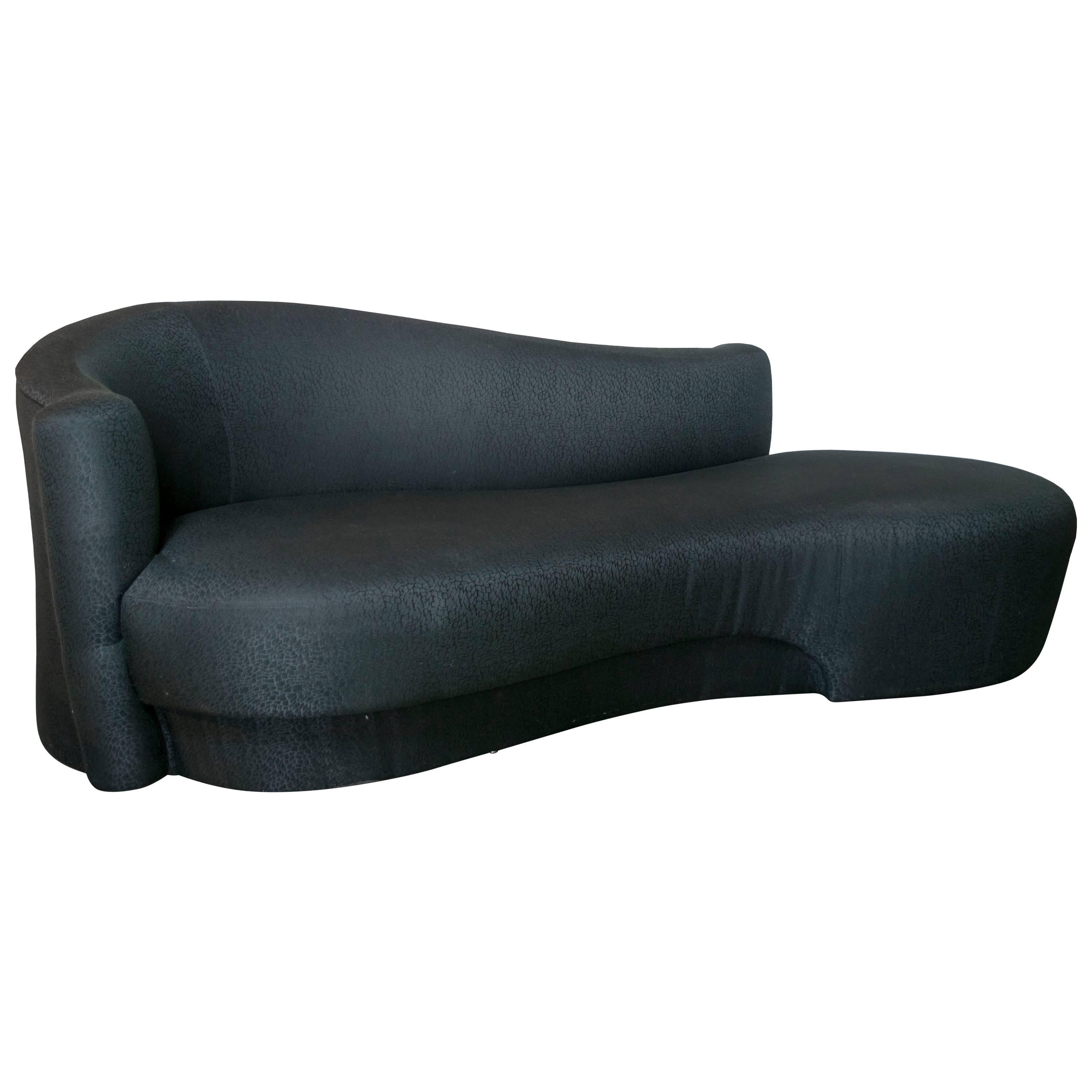 Sensuous Black Serpentine Sofa in the Style of Vladimir Kagan For Sale