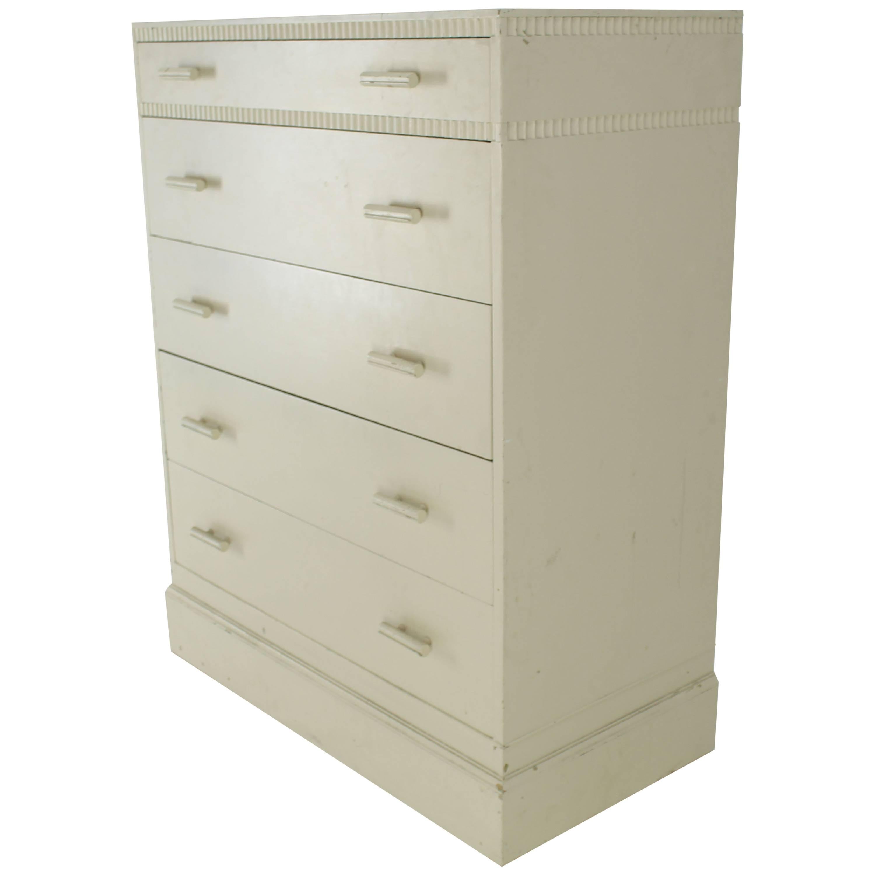 Kittinger White Painted Tall 5 Drawers Chest Dresser For Sale