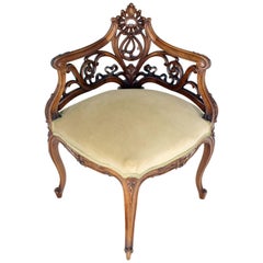 Antique Carved Walnut Art Nouveau French Corner Chair