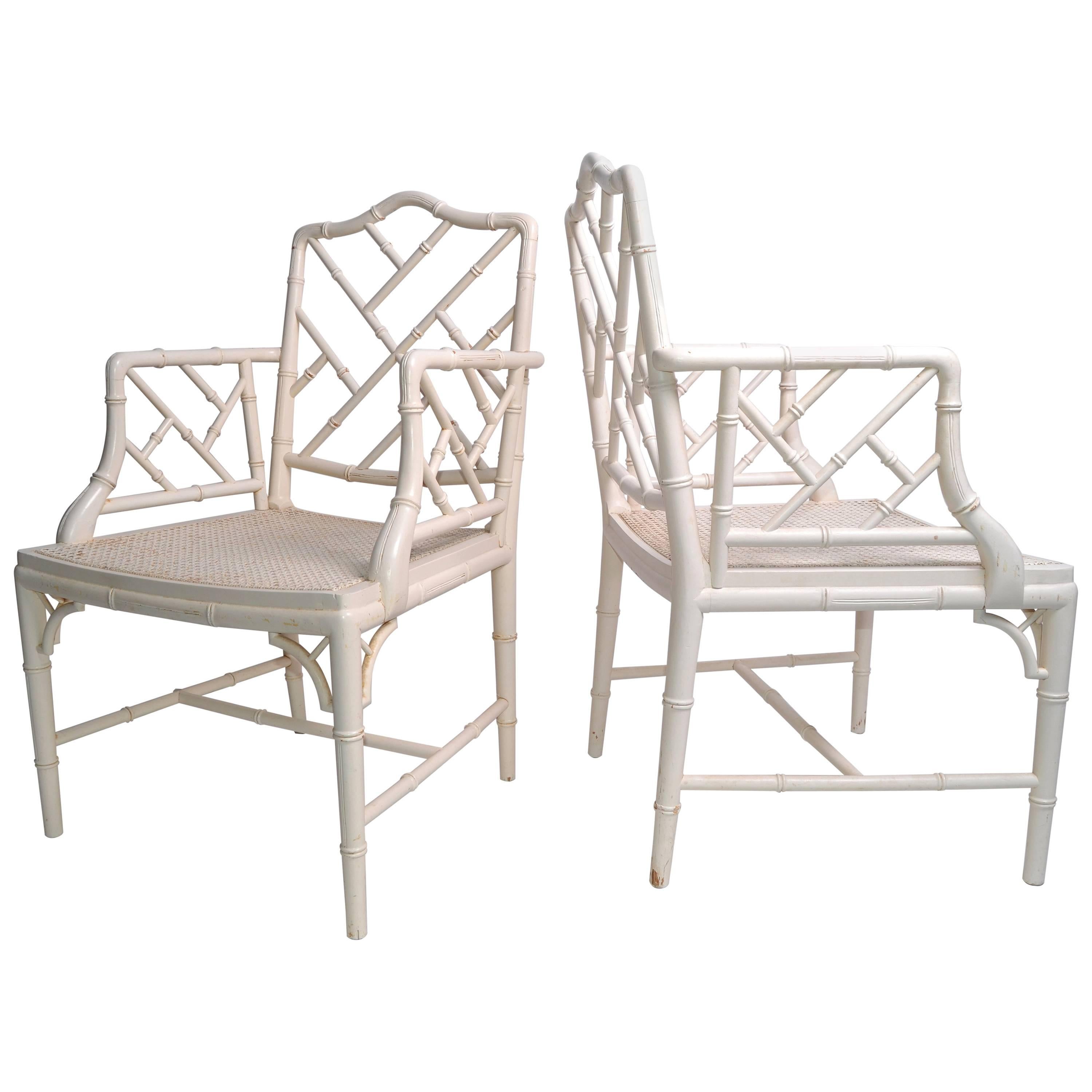 Hollywood Regency Faux Bamboo Chippendale Armchairs, a Pair