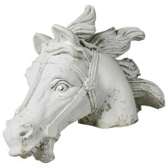Very Large French Mid-20th Century Cast Stone Horse Head Sculpture