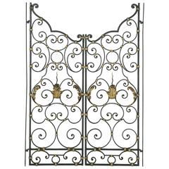 Antique 19th Century French Hand-Forged Double Faced Iron Gates Gold Detailing Acanthus