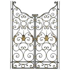 19th Century French Hand-Forged Double Faced Iron Gates Gold Detailing Acanthus