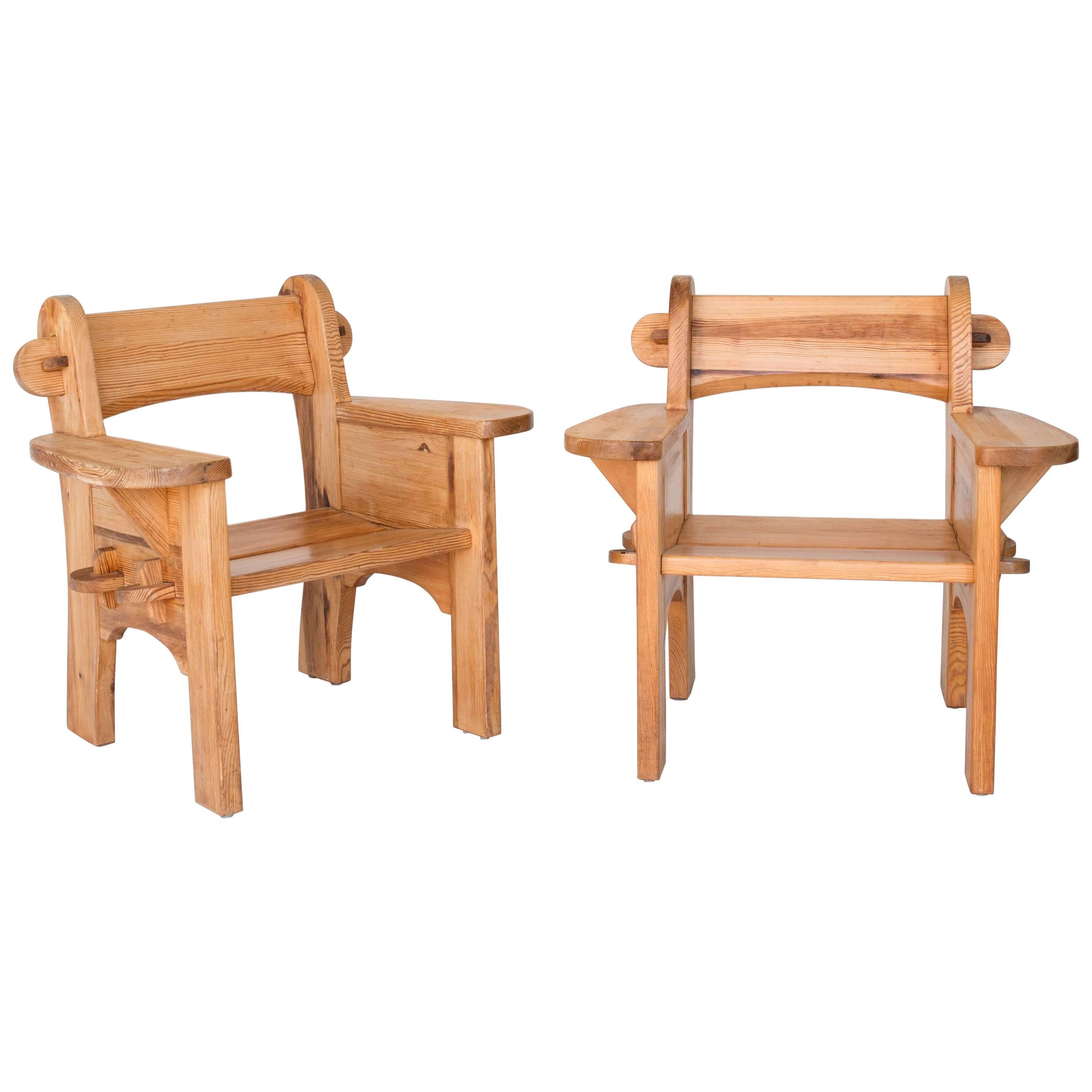 Pair of Pine Berga Lounge Chairs by David Rosén & Axel Einar Hjorth